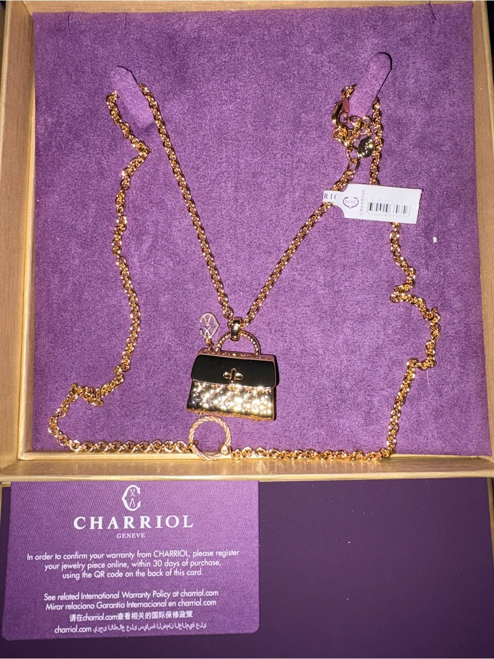 Charriol Gold and Black Handbag Pendant Long Necklace BNEW